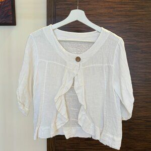 Women's White 3/4 Sleeve Linen Blouse